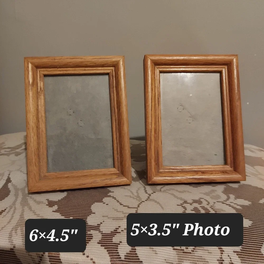 Set of 2 Solid Oak Wood Picture Frames 3.5x5 Photo Tabletop Beveled Brown